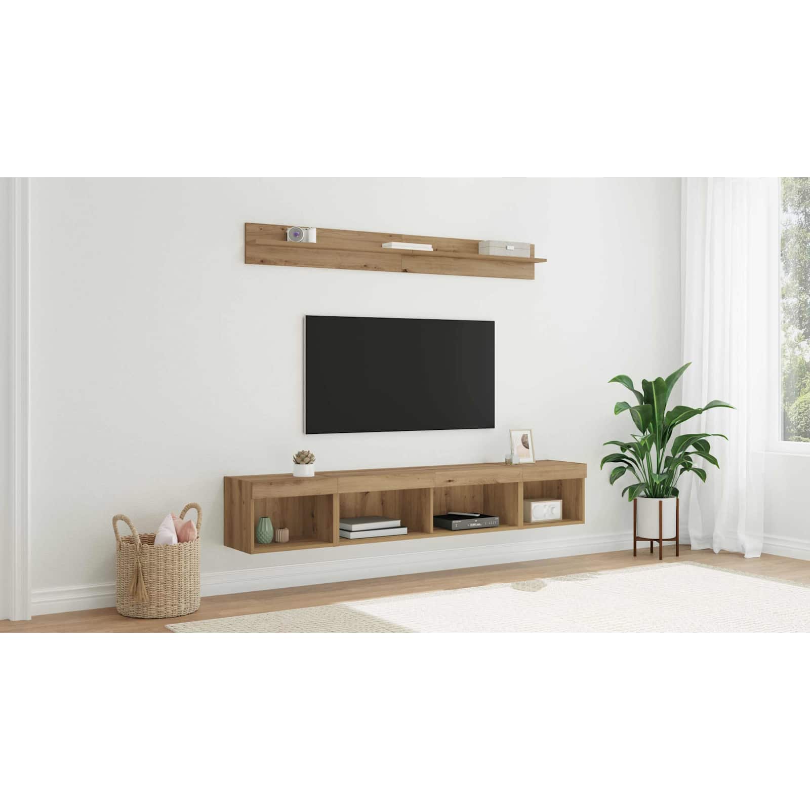 TV sieninio kabineto komplektas su LED 5 pcs Amatininkų ąžuolas