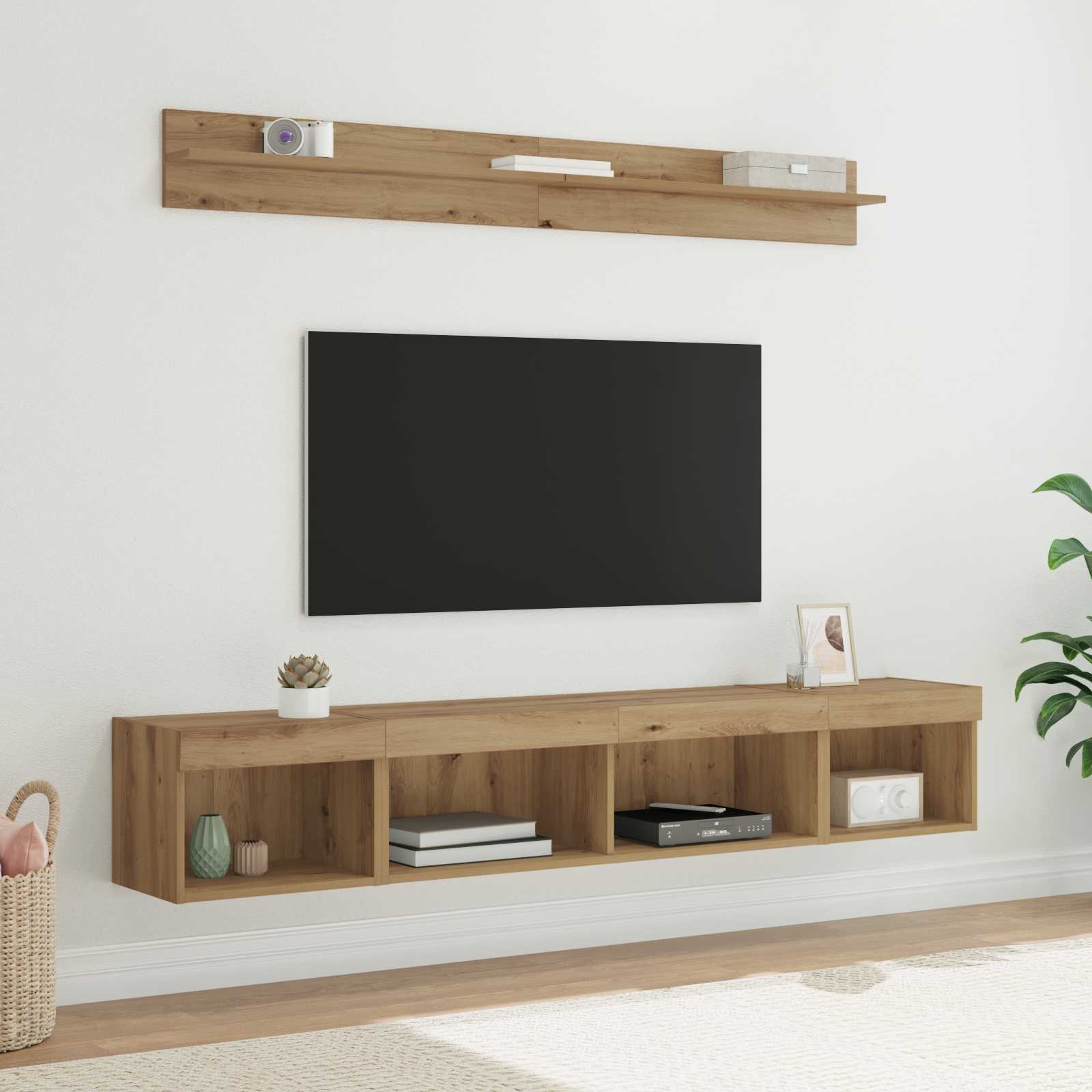 TV sieninio kabineto komplektas su LED 5 pcs Amatininkų ąžuolas