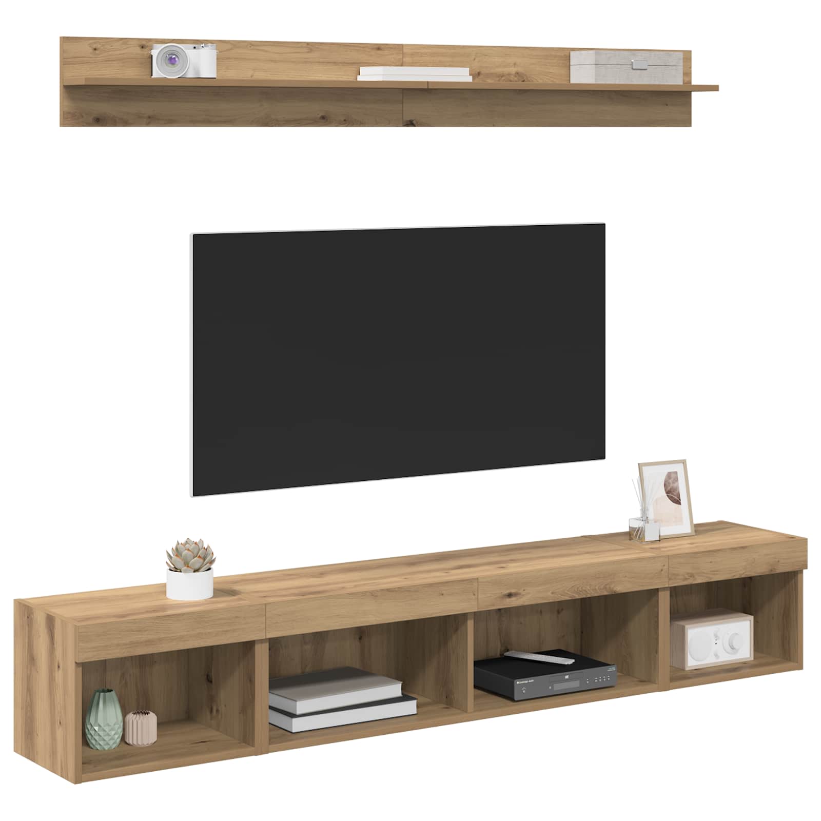 TV sieninio kabineto komplektas su LED 5 pcs Amatininkų ąžuolas