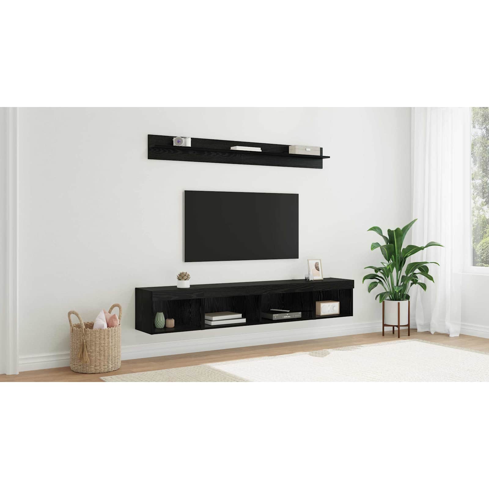 TV sieninio kabineto komplektas su LED 5 pcs Juodas ąžuolas