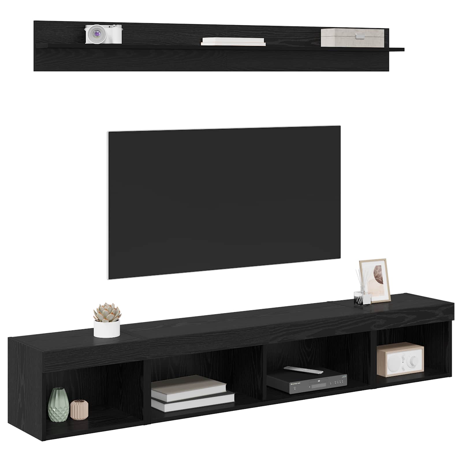 TV sieninio kabineto komplektas su LED 5 pcs Juodas ąžuolas