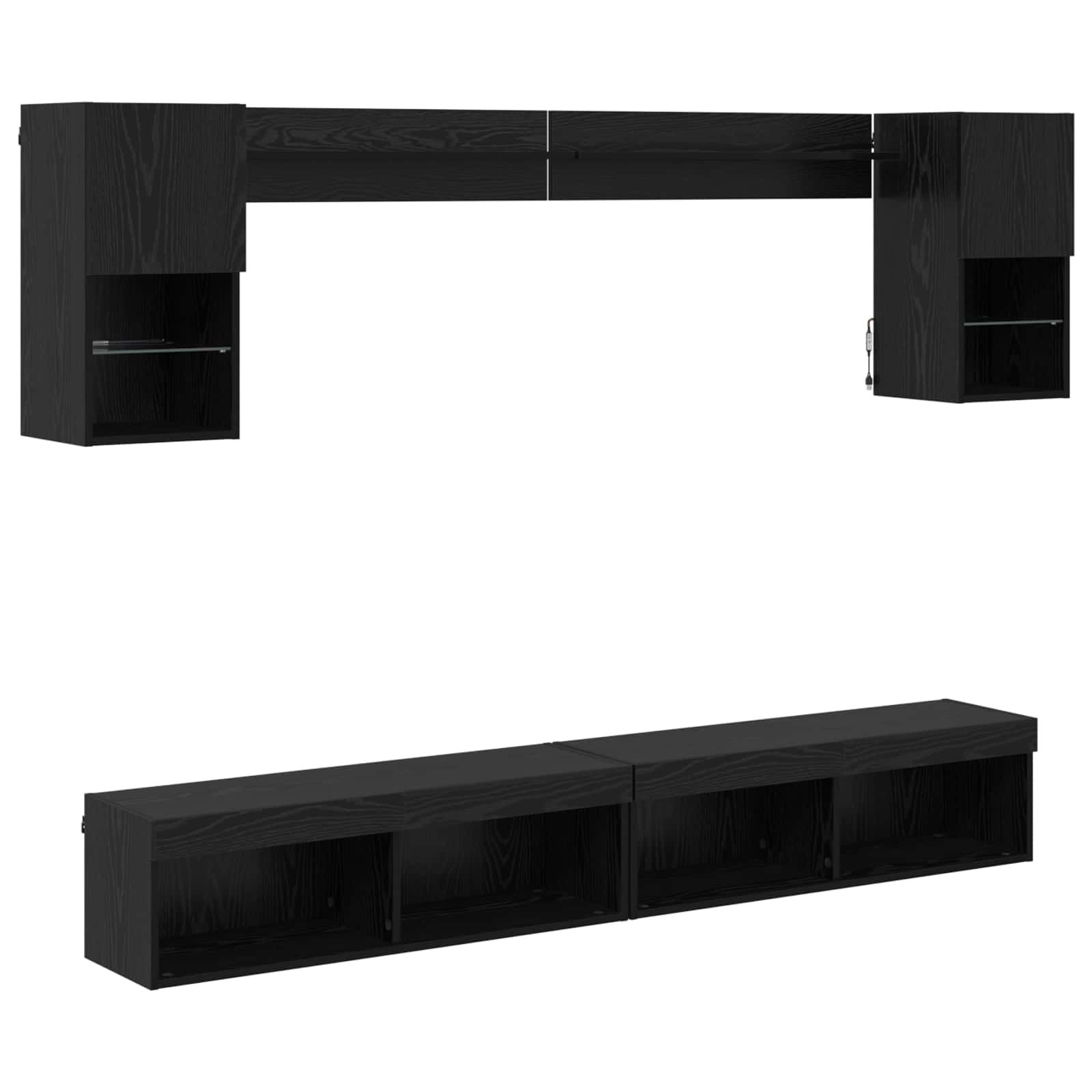 LED sienas TV mēbeļu komplekts ar LED 6 gab. melns ozols