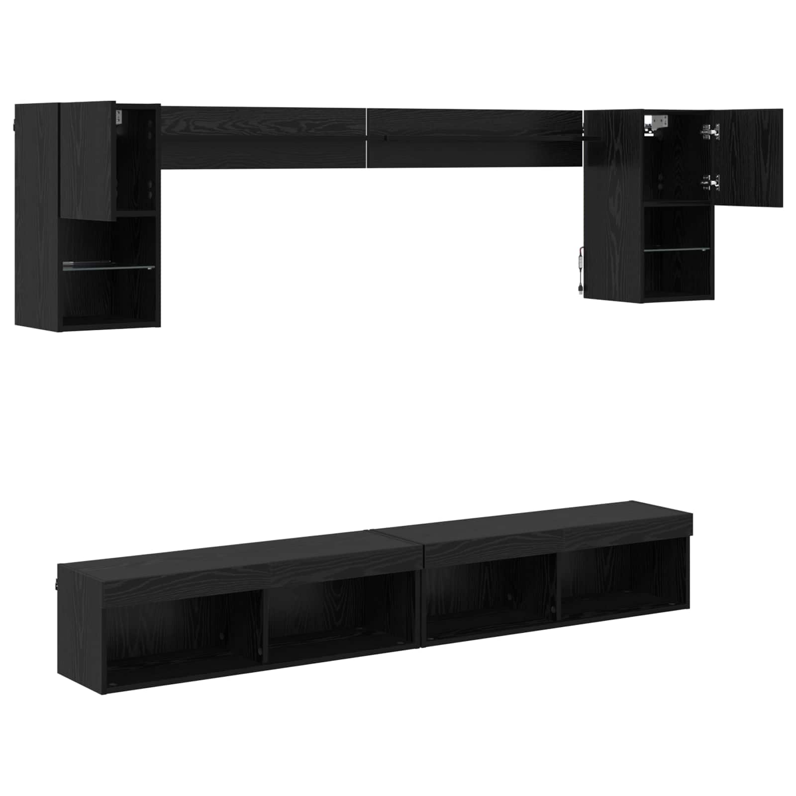 LED sienas TV mēbeļu komplekts ar LED 6 gab. melns ozols