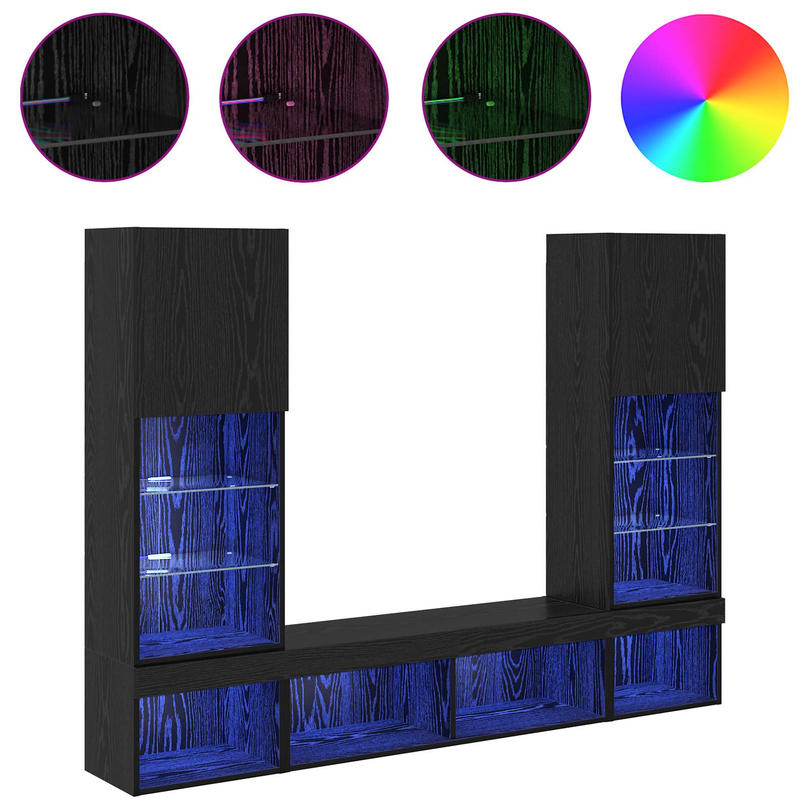 Televizorių sieniniai baldai su LED 5 pcs Juodas ąžuolas