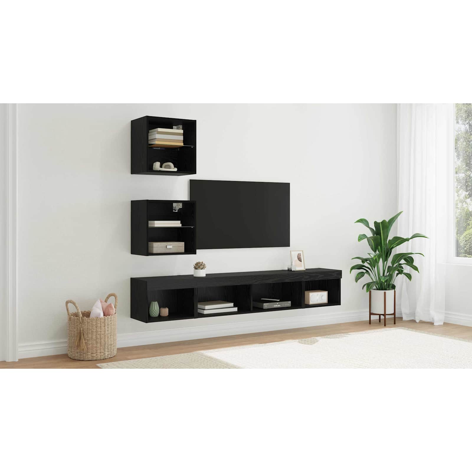 TV sienas skapji ar LED 5 gab. Melns ozols