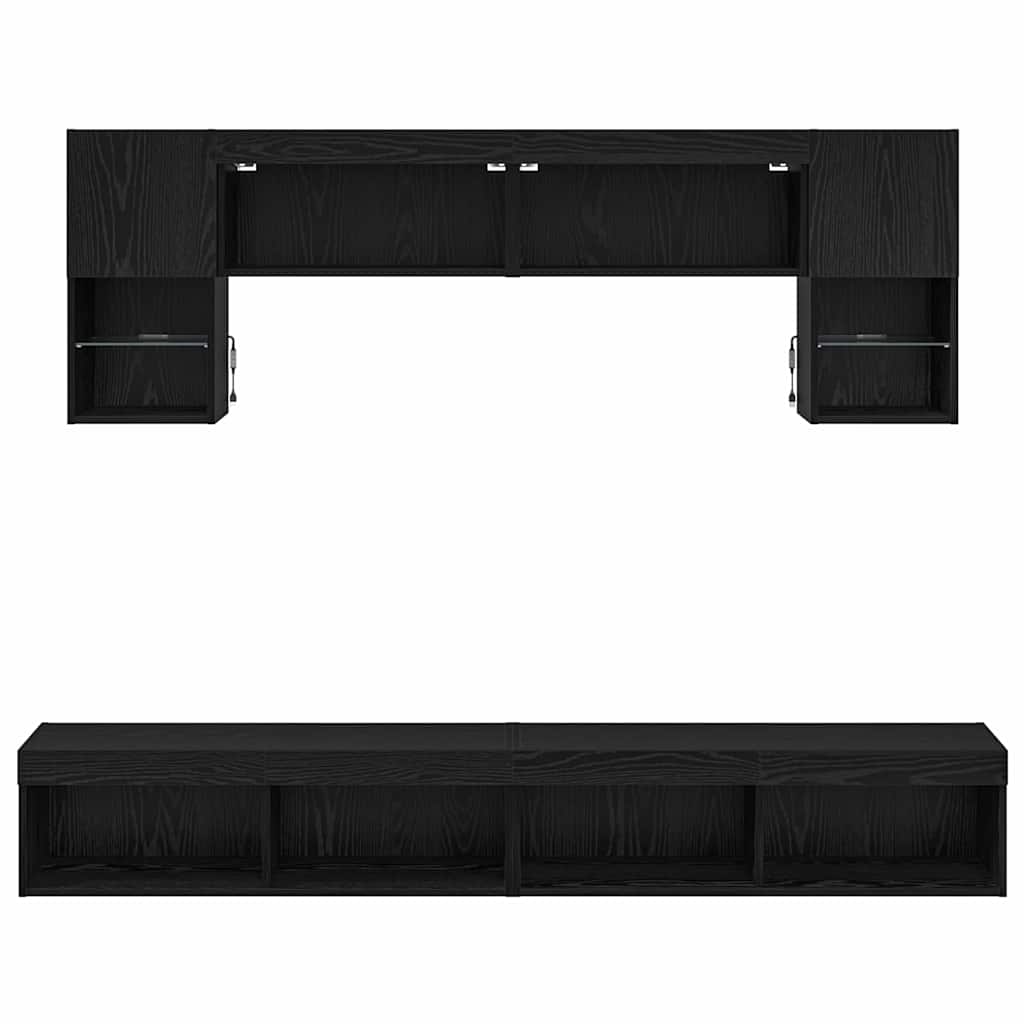 Televizorių sieniniai baldai su LED 6 pcs Juodas ąžuolas