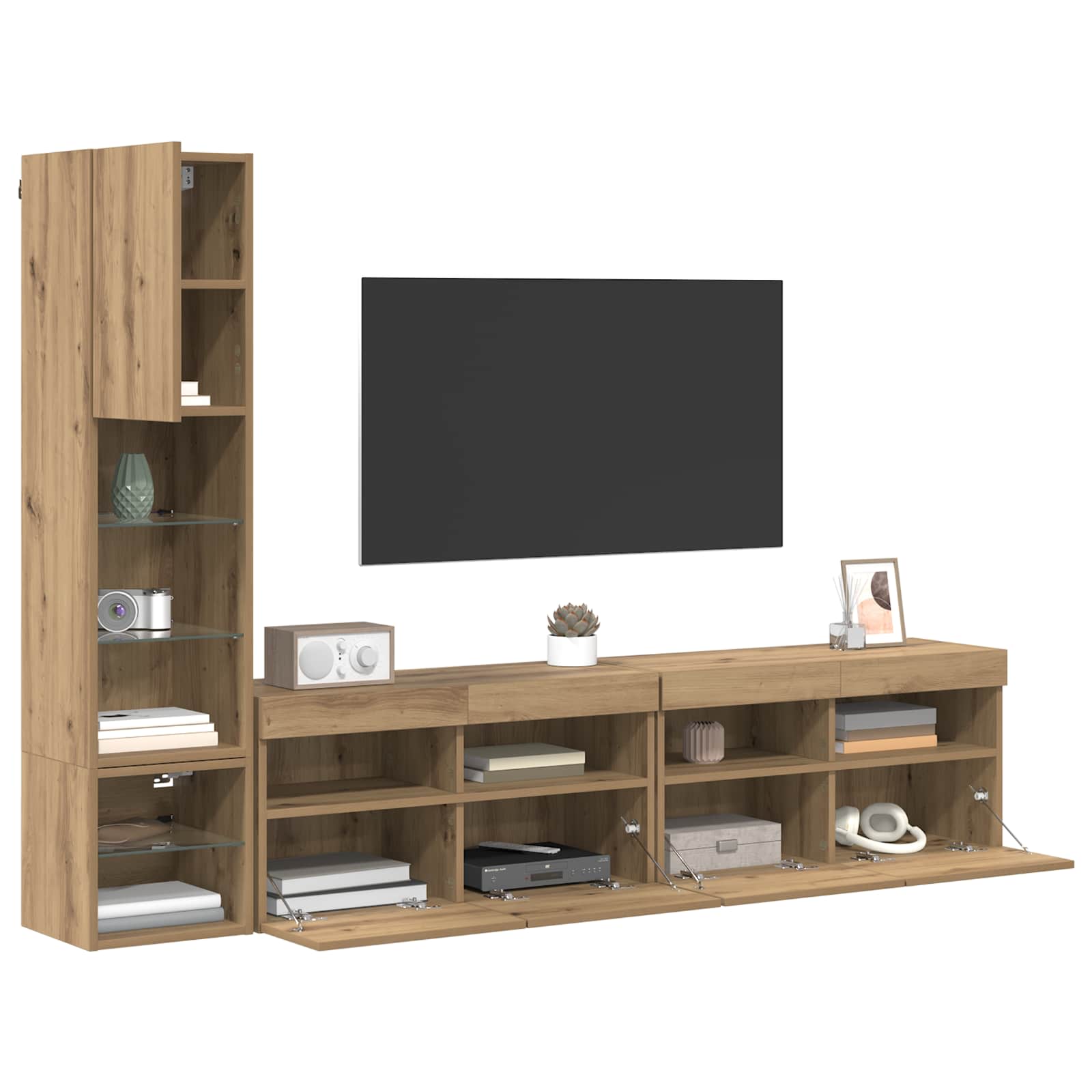 TV wall unit with LED 4 pcs Artisan oak