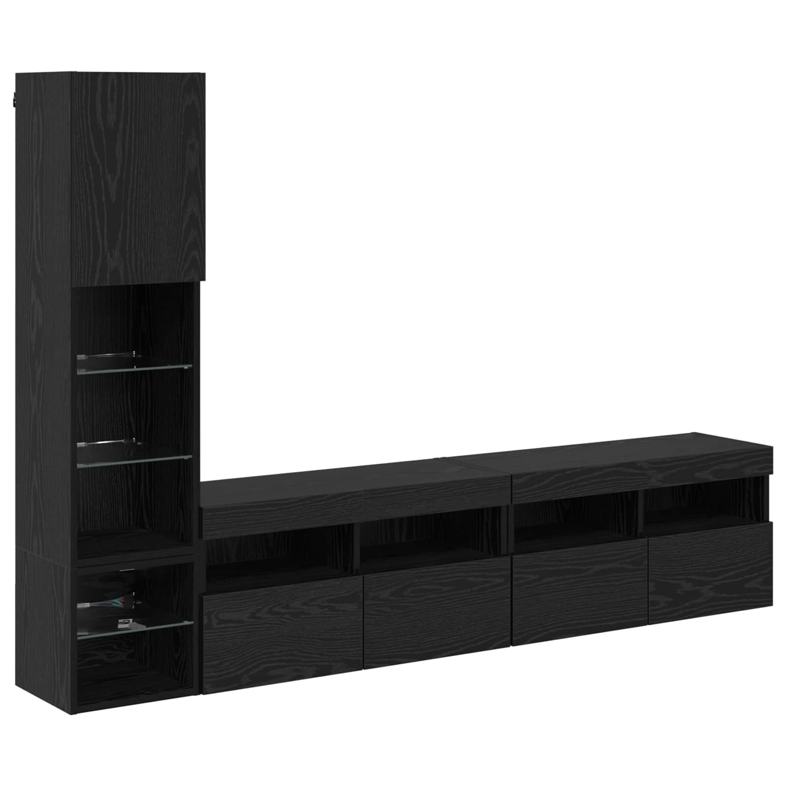 TV Wall Unit with LED 4 pcs Black Oak