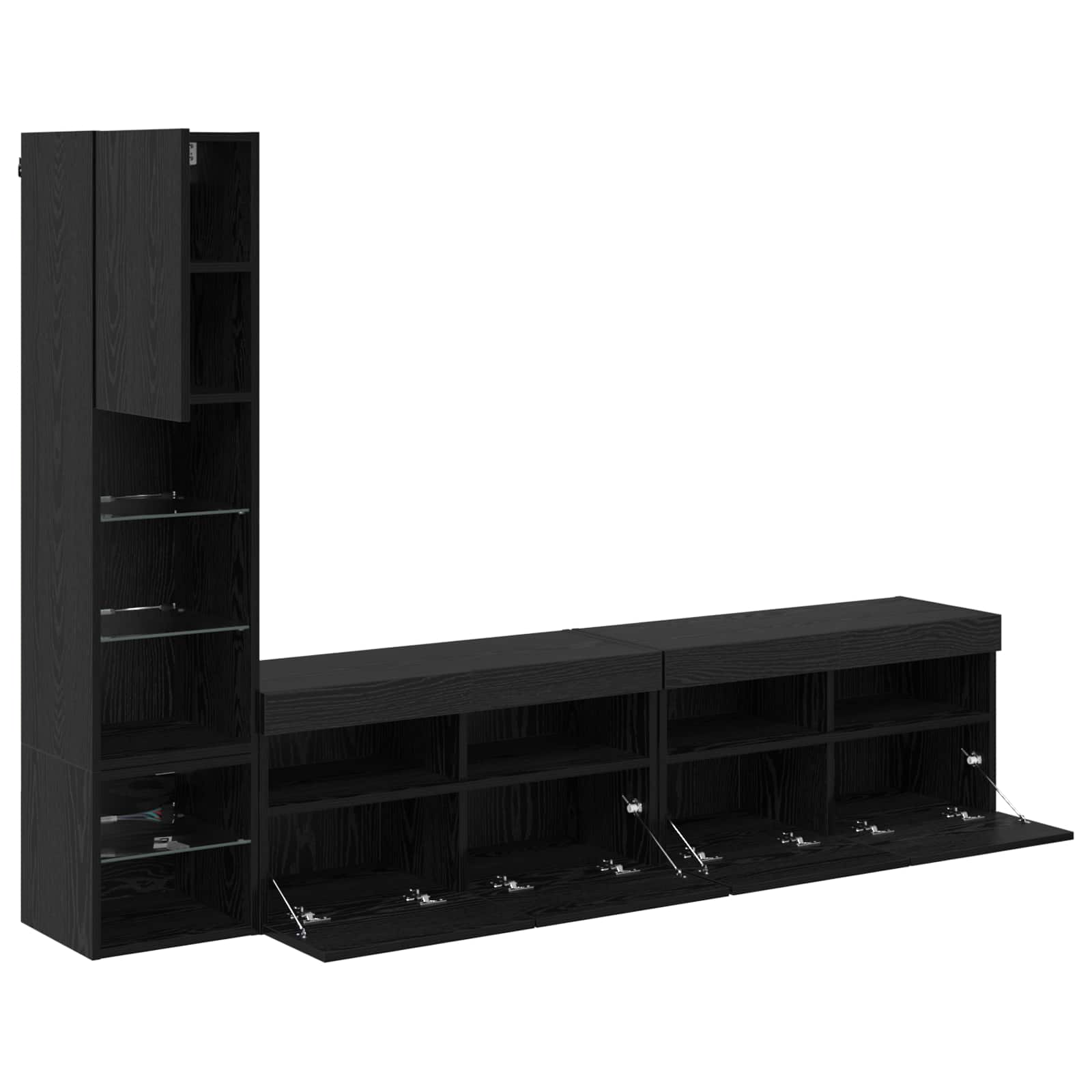 TV Wall Unit with LED 4 pcs Black Oak