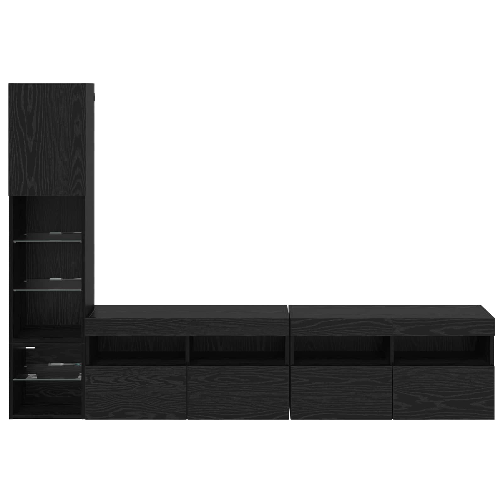 TV Wall Unit with LED 4 pcs Black Oak