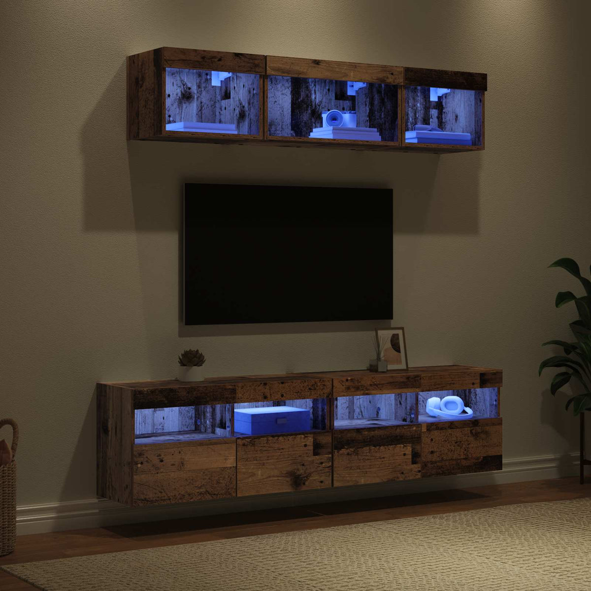Televizorių sieniniai baldai su LED 5 vnt. 80 x 30 x 40 cm