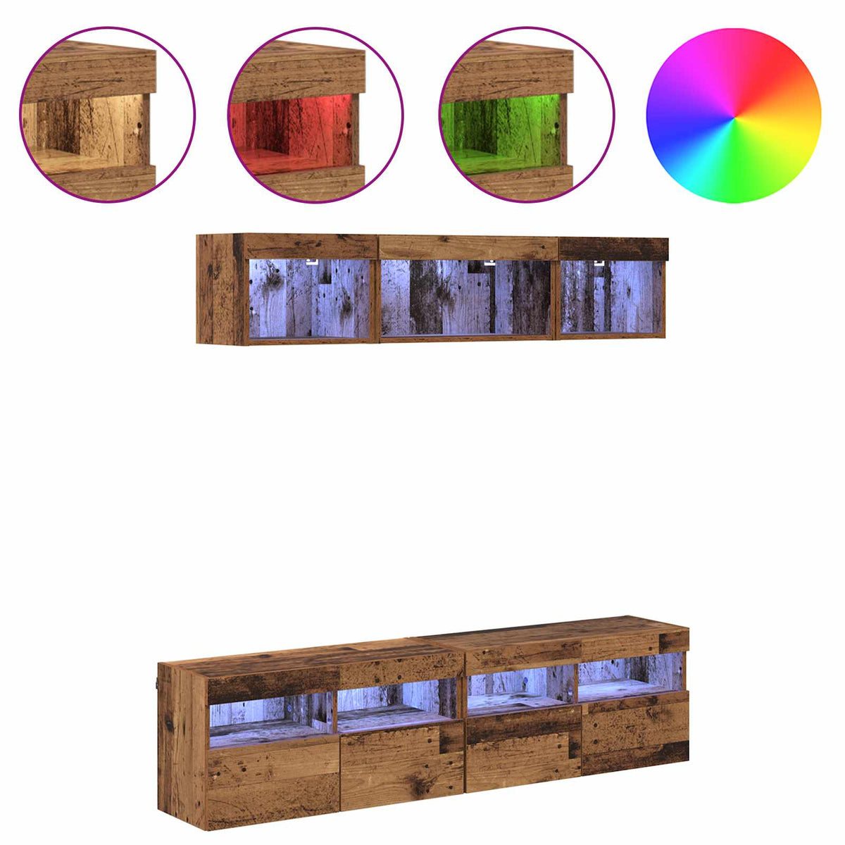 Televizorių sieniniai baldai su LED 5 vnt. 80 x 30 x 40 cm