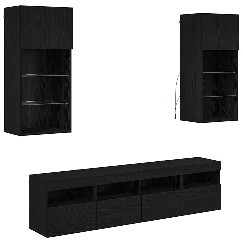 Televizorių sieniniai baldai su LED 5 pcs Juodas ąžuolas