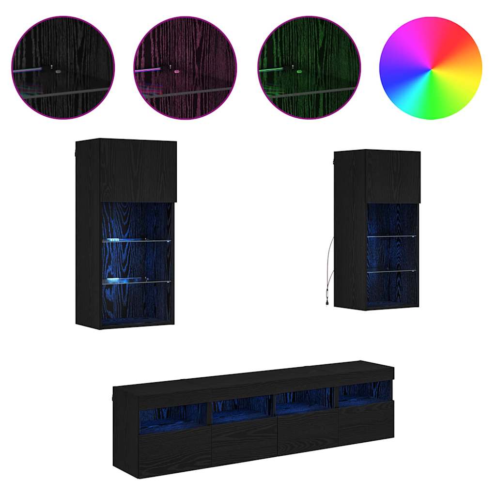 Televizorių sieniniai baldai su LED 5 pcs Juodas ąžuolas