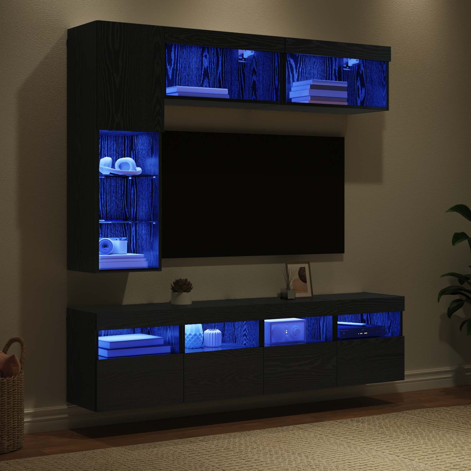 TV cabinet 7 pcs Black oak Engineered wood