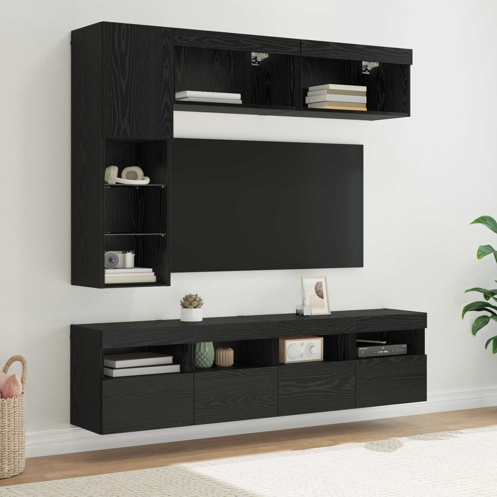 TV cabinet 7 pcs Black oak Engineered wood