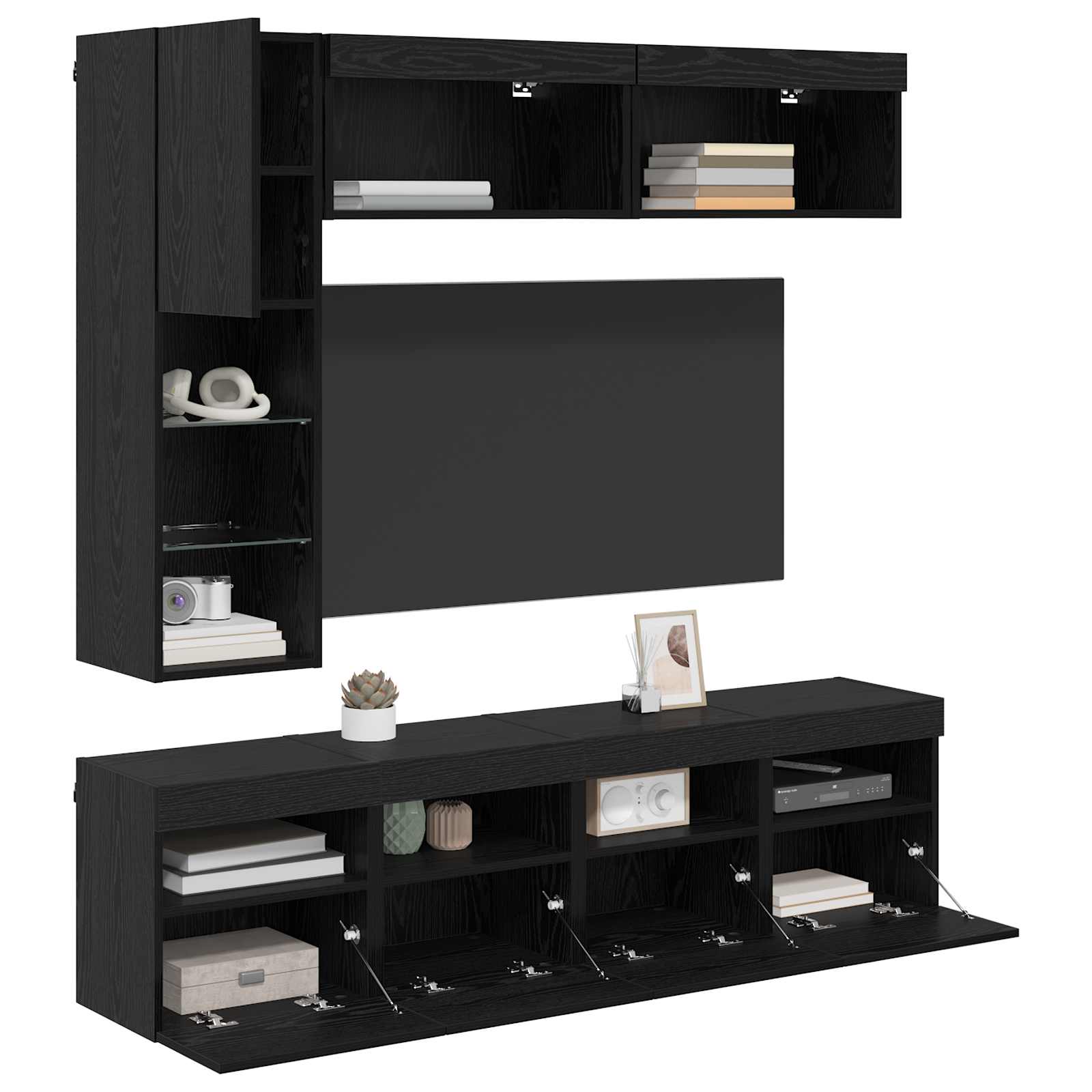 TV cabinet 7 pcs Black oak Engineered wood