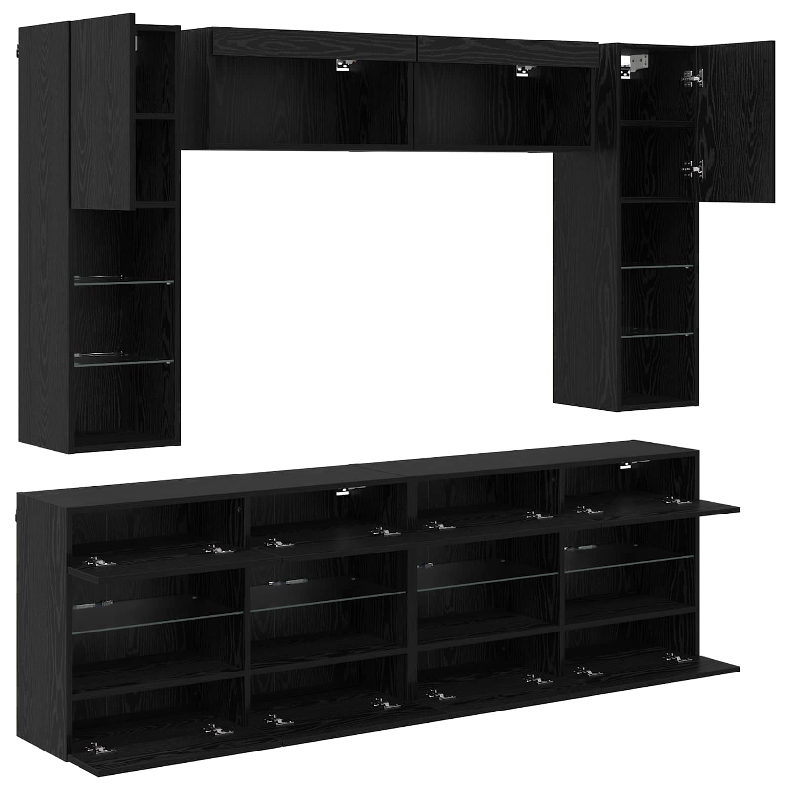 TV sieninio kabineto komplektas su LED 6 pcs Juodas Ąžuolas