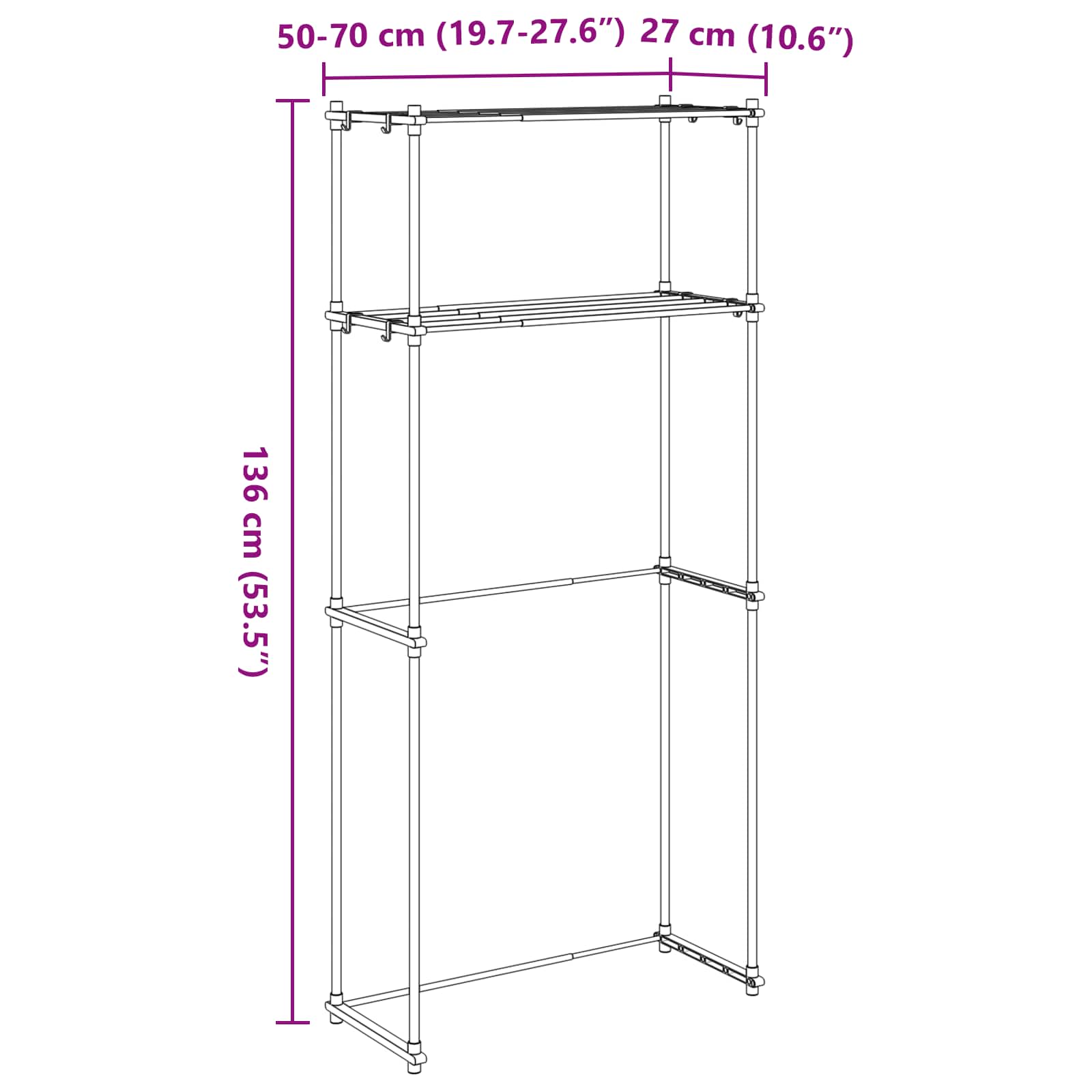 Skalbimo mašinos laikiklis Balta 70 x 27 x 136 cm Aliuminis