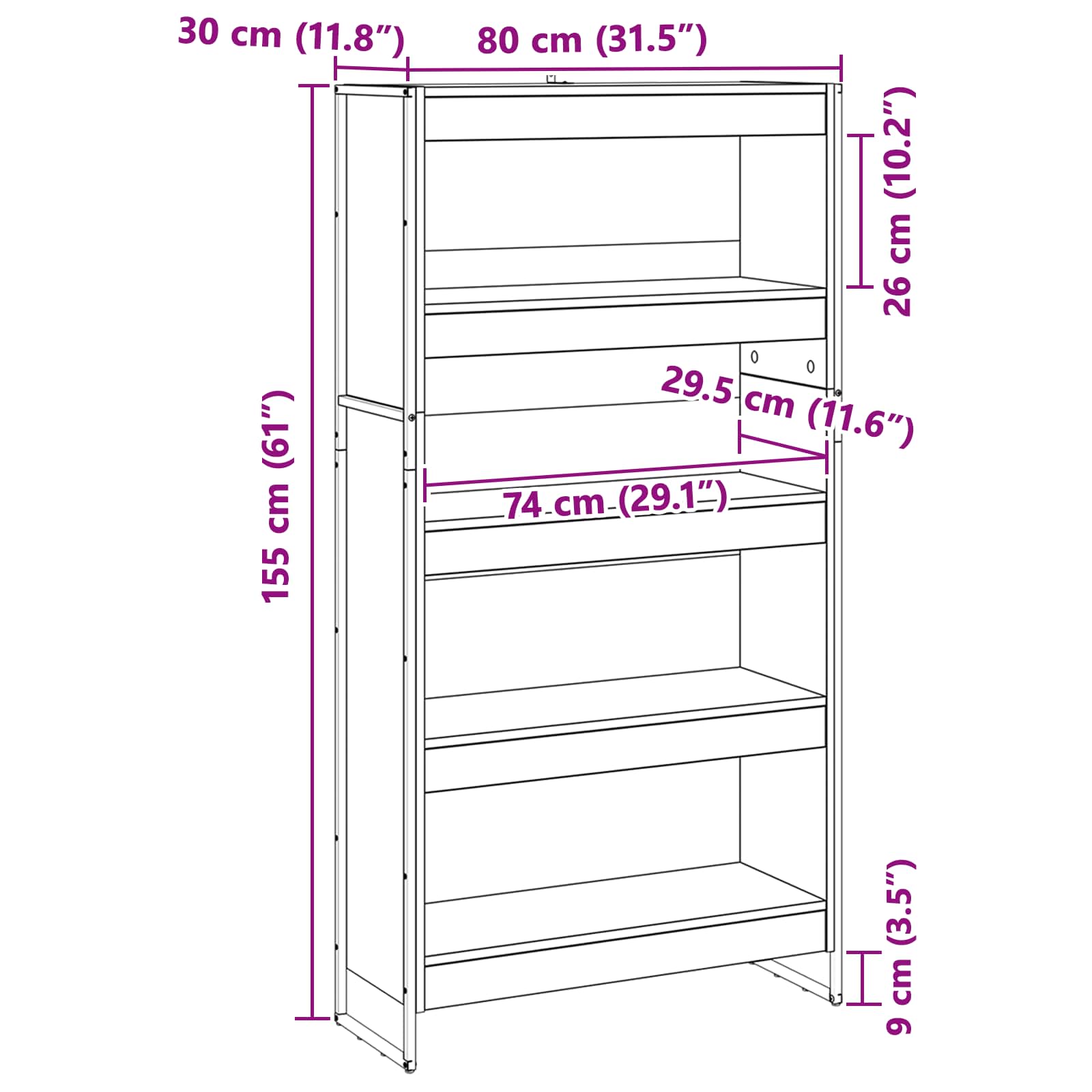 Knygų spinta 2 pcs Senovinis medis 80 x 30 x 155 cm