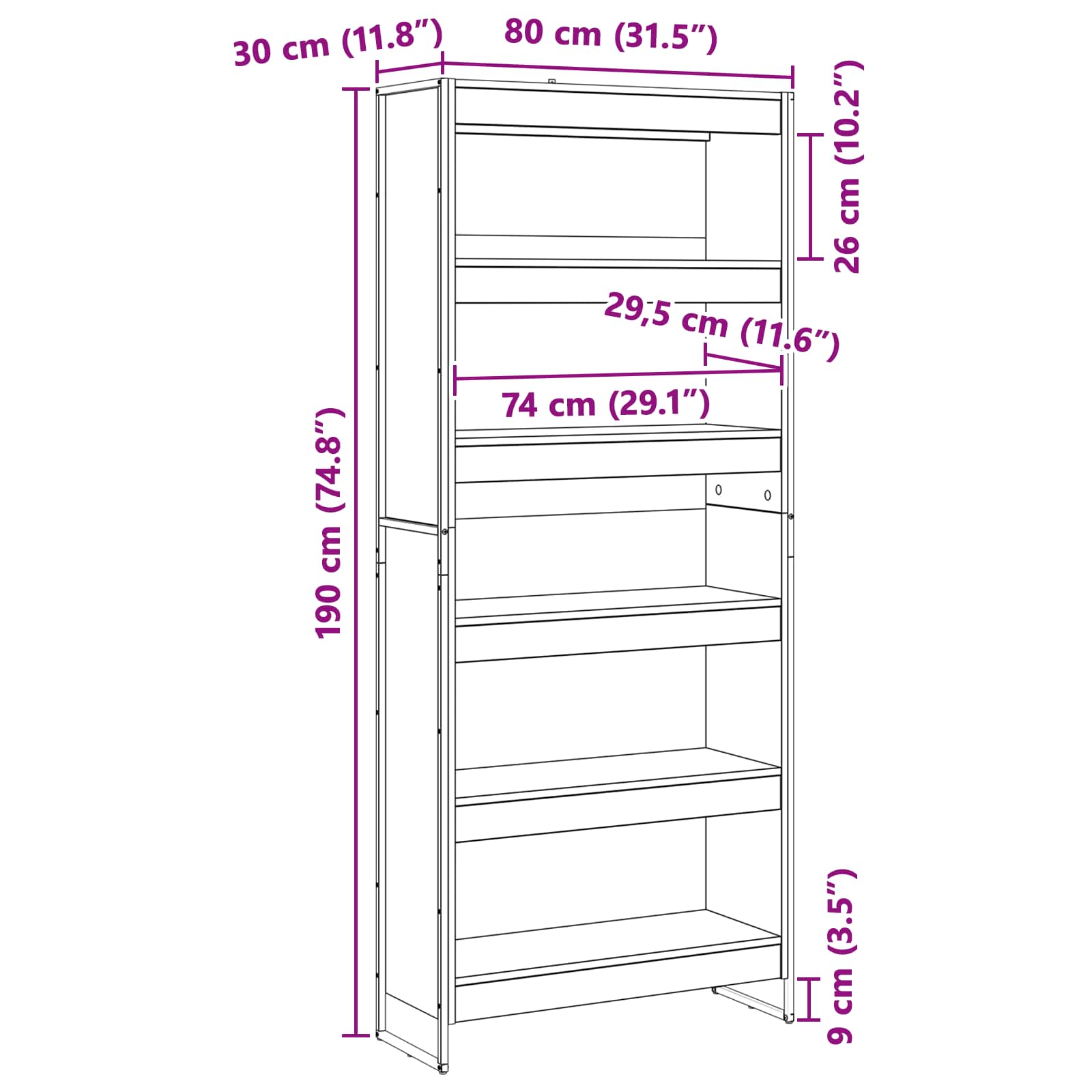 Knygų spinta 2 pcs Senovinis medis 80 x 30 x 155 cm