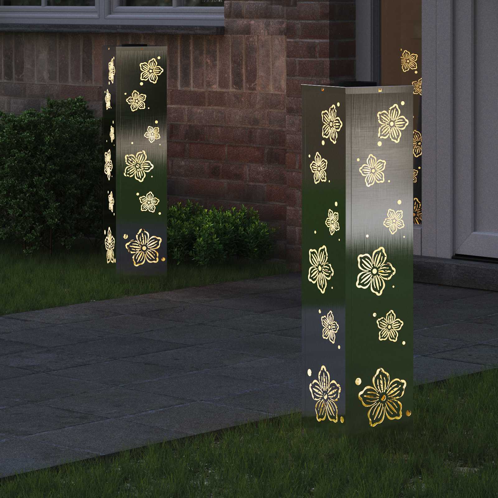 Saulės LED šaligatvio šviesa 2 pcs Sidabro Nerūdijantis Plienas