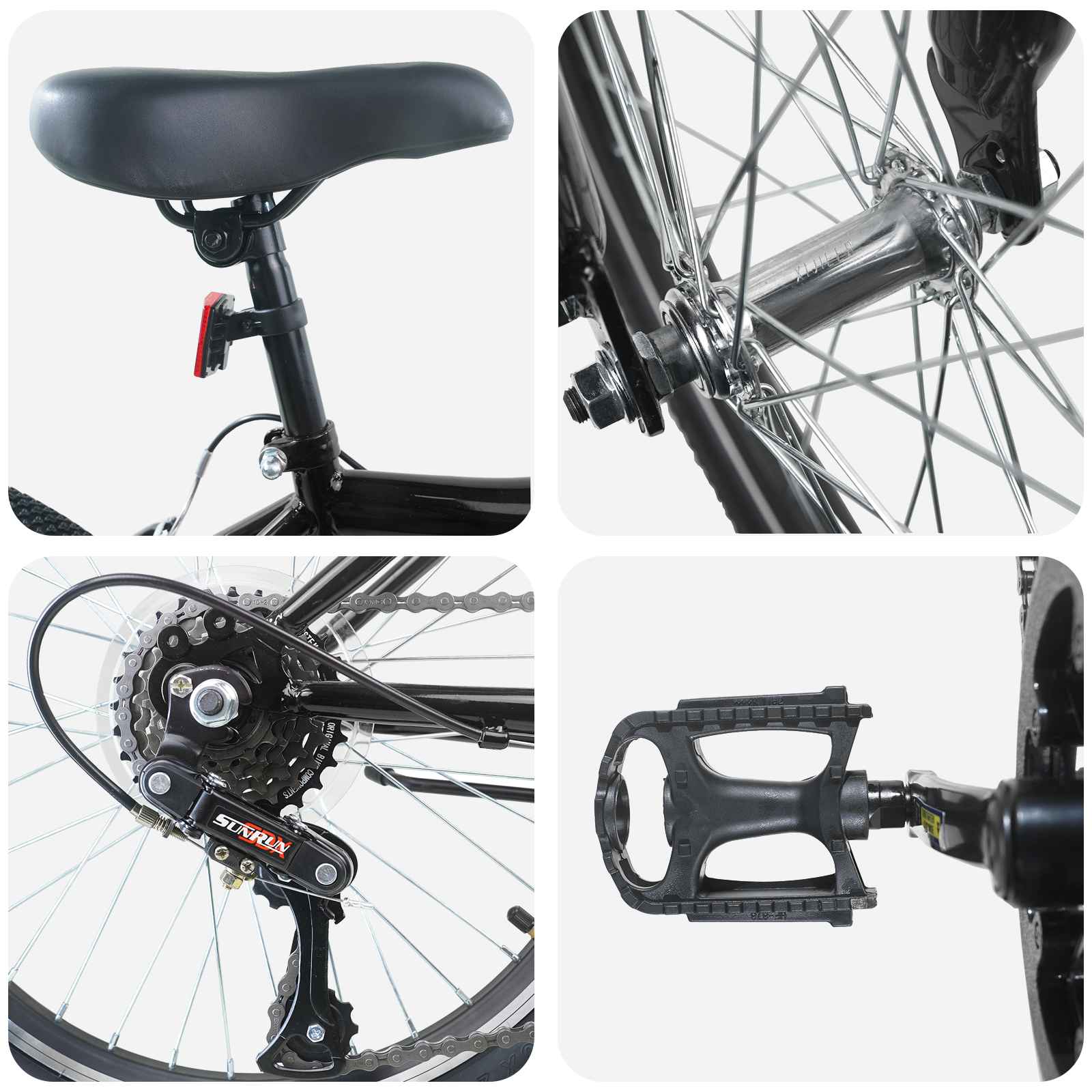 Vaikų Dviratis 20 Colių 6-Speed 6-11 metų amžiaus Juoda