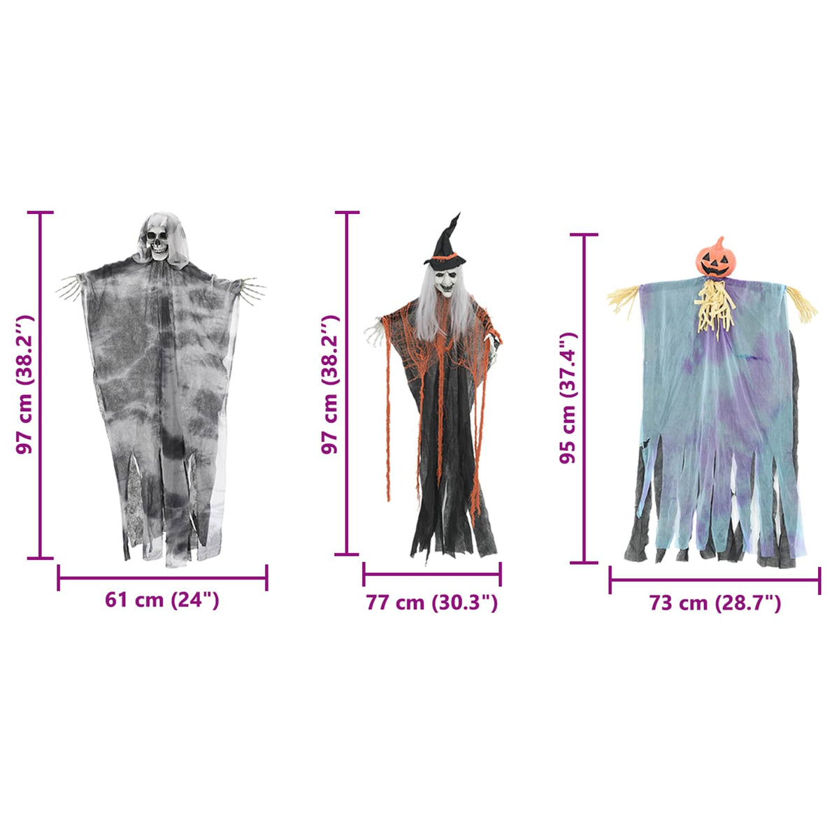 Helovino Kabančios Ghost 3 vnt. Įvairiaspalvis 61 x 97 cm