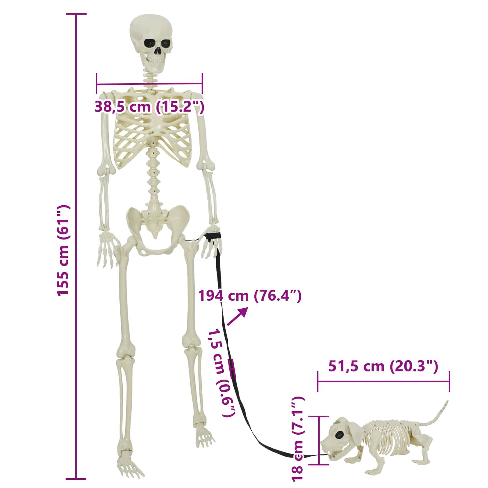 Halloween decoration - skeleton 2 pcs White Polypropylene