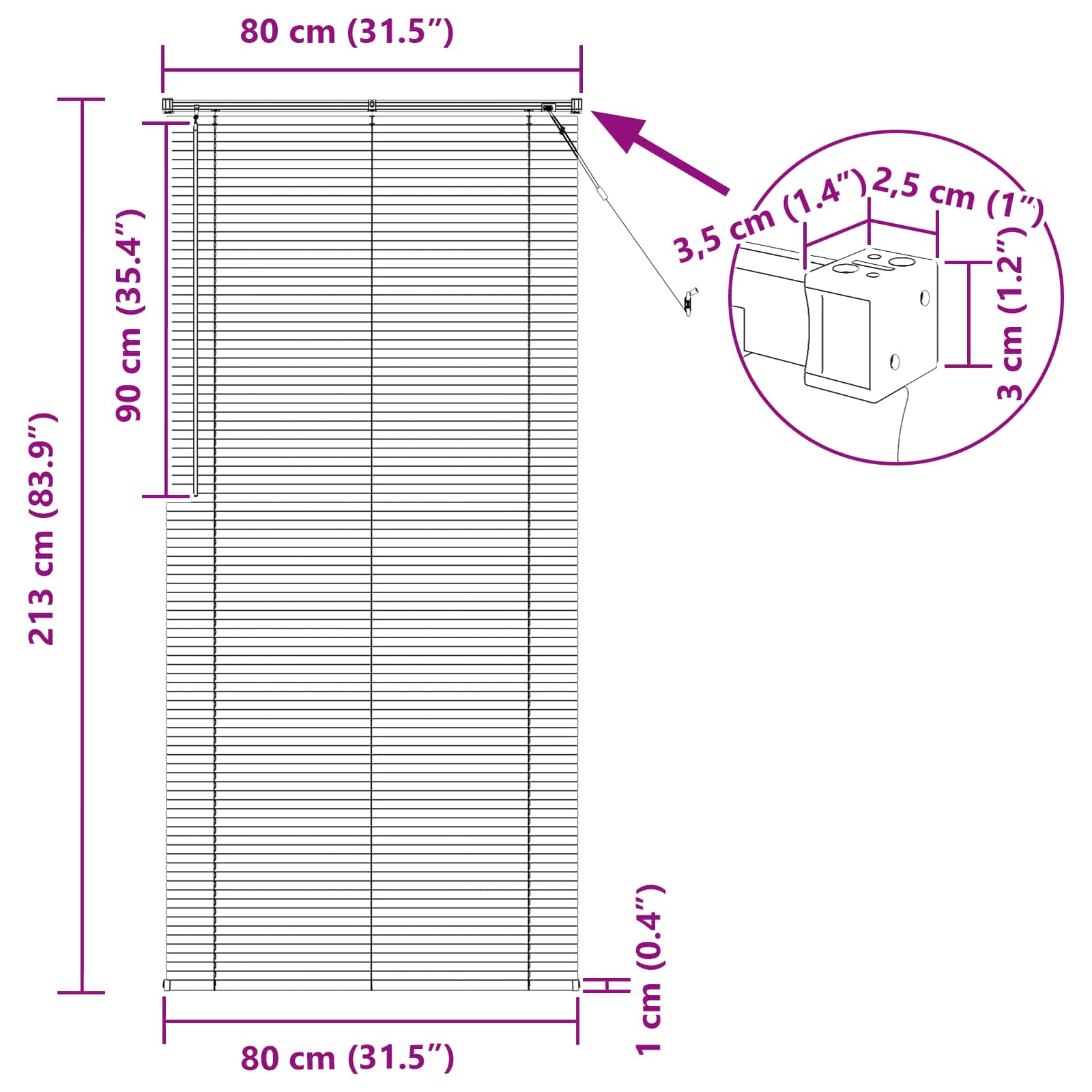 Venecijos žaliuzės Sidabrinė Pilka 213 x 80 cm PVC