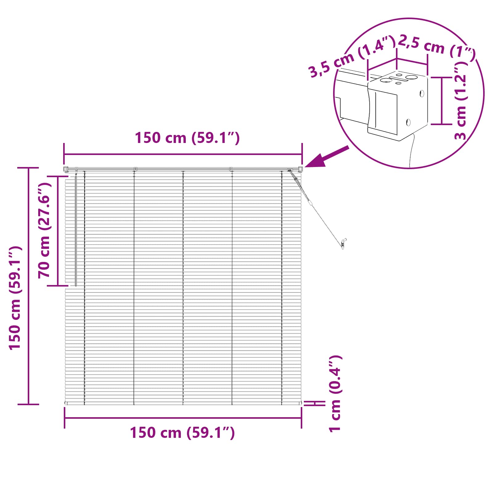 Venecijos žaliuzės Reguliuojamas Balta 150 x 150 cm PVC