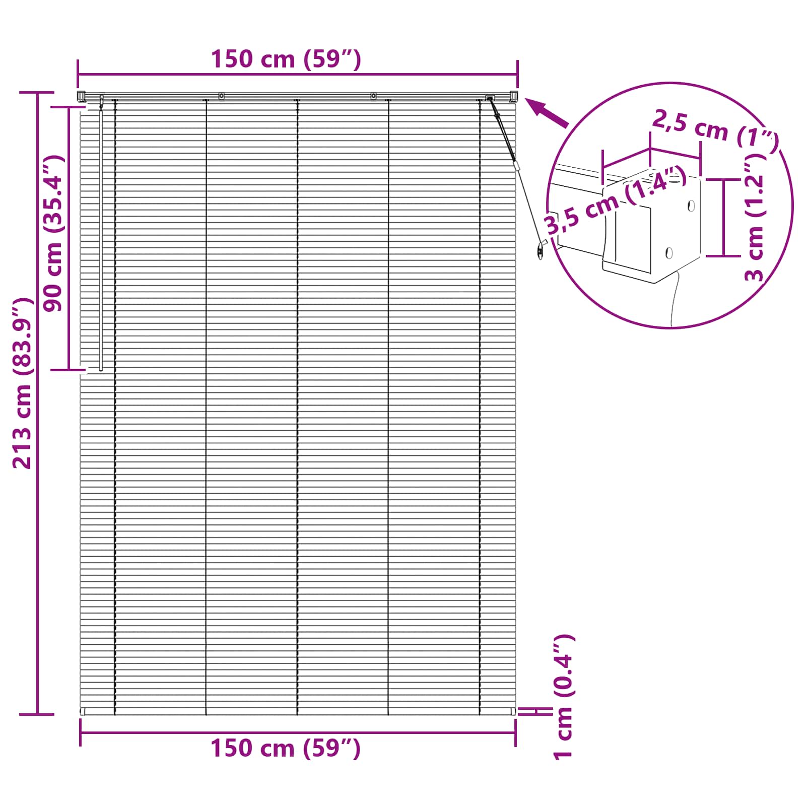 Venēcijas žalūzijas Regulējams Balta 213 x 150 cm PVC