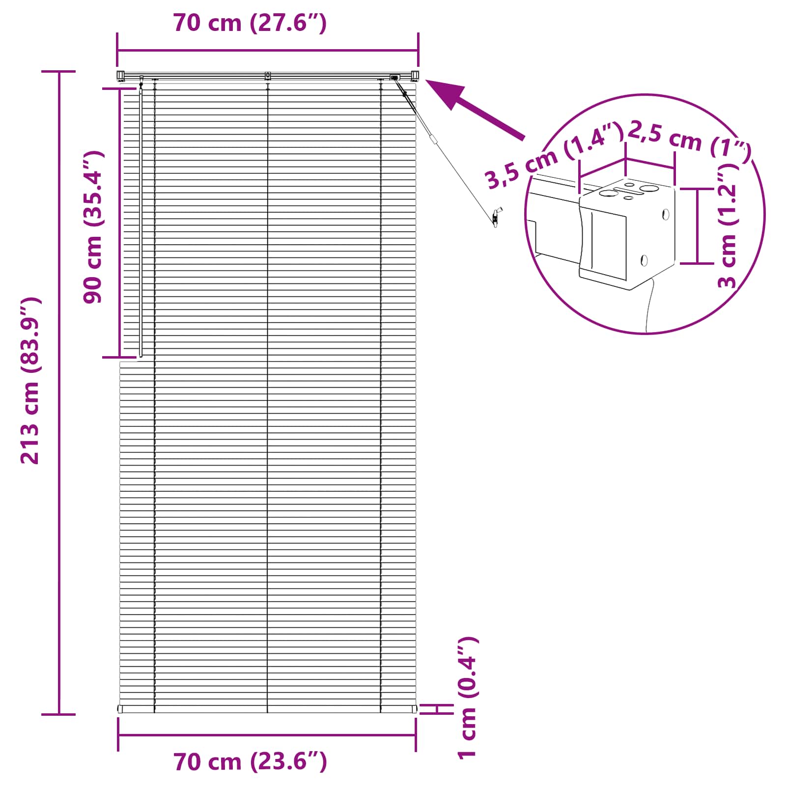 Venetian blinds Light brown with pattern 213 x 70 cm PVC