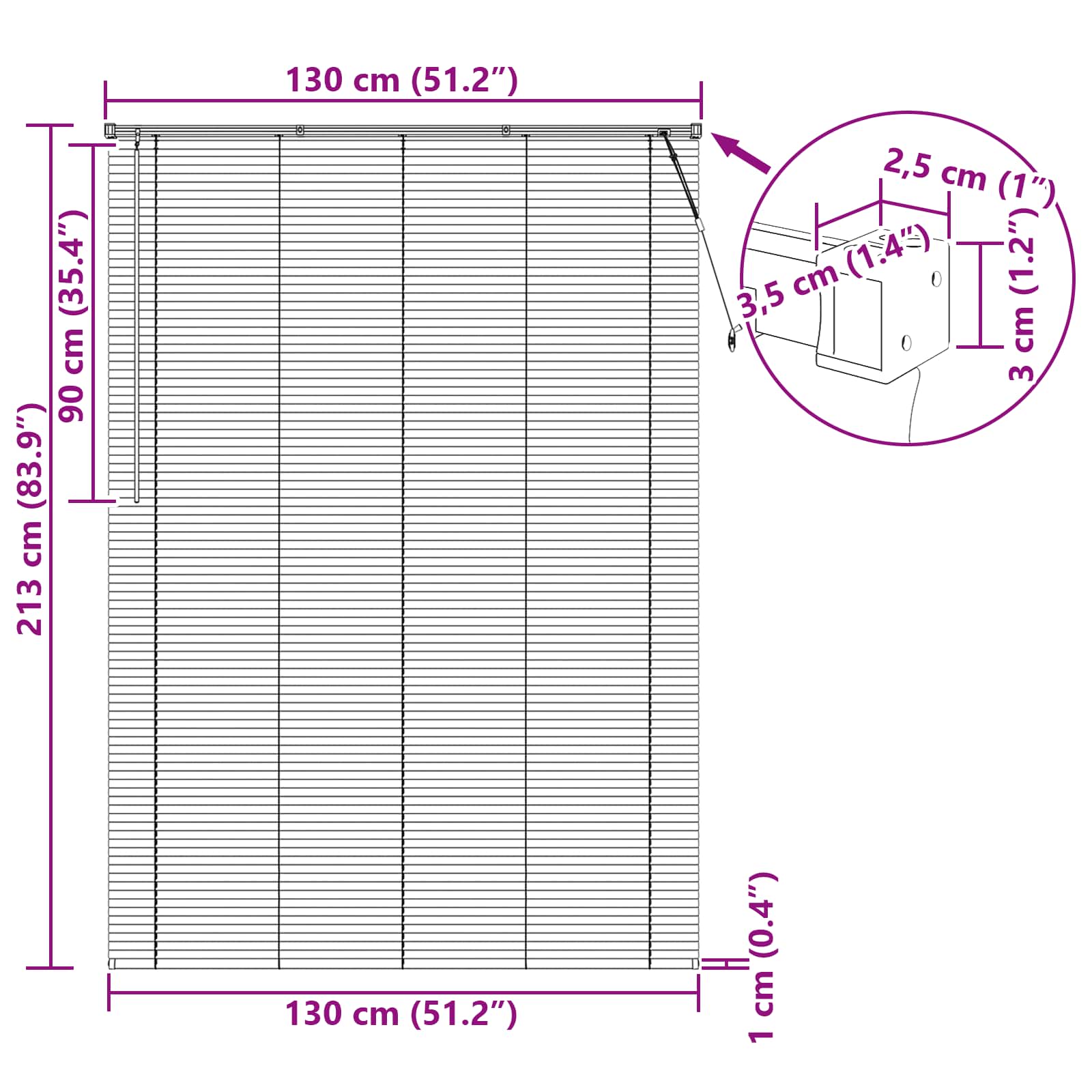 Venetian blinds Light brown with pattern 213 x 130 cm PVC