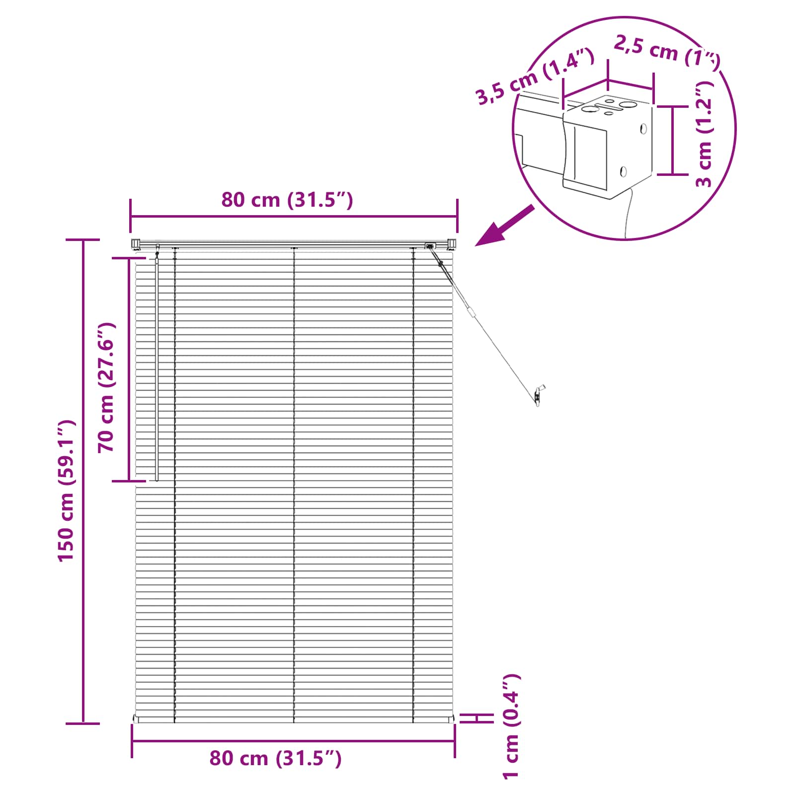 Venēcijas žalūzijas Tumši brūnas ar rakstu 150 x 80 cm PVC