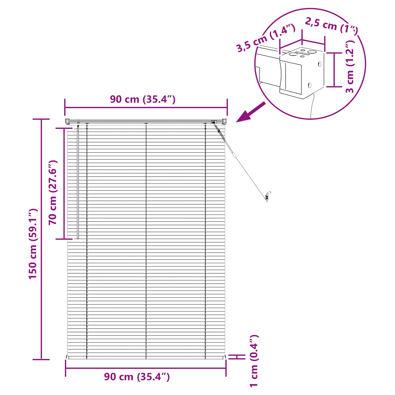 Venecijos žaliuzės Tamsiai ruda su raštu 150 x 90 cm PVC