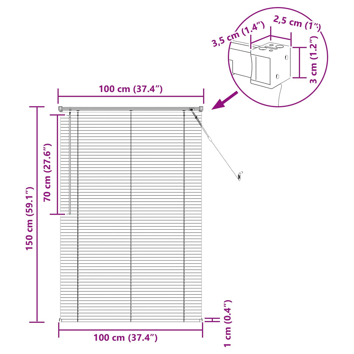 Venecijos žaliuzės Tamsiai ruda su raštu 150 x 100 cm 25 mm PVC