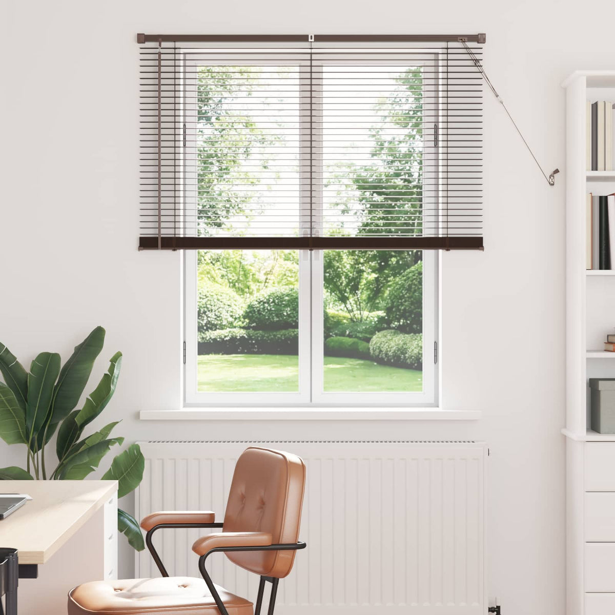 Venecijos žaliuzės Tamsiai ruda su raštu 150 x 120 cm 25 mm PVC