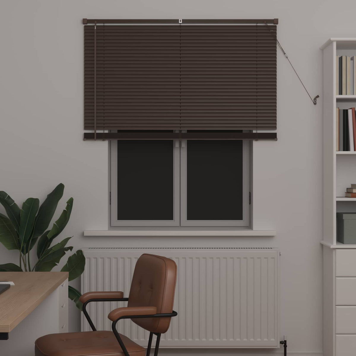 Venecijos žaliuzės Tamsiai ruda su raštu 150 x 120 cm 25 mm PVC