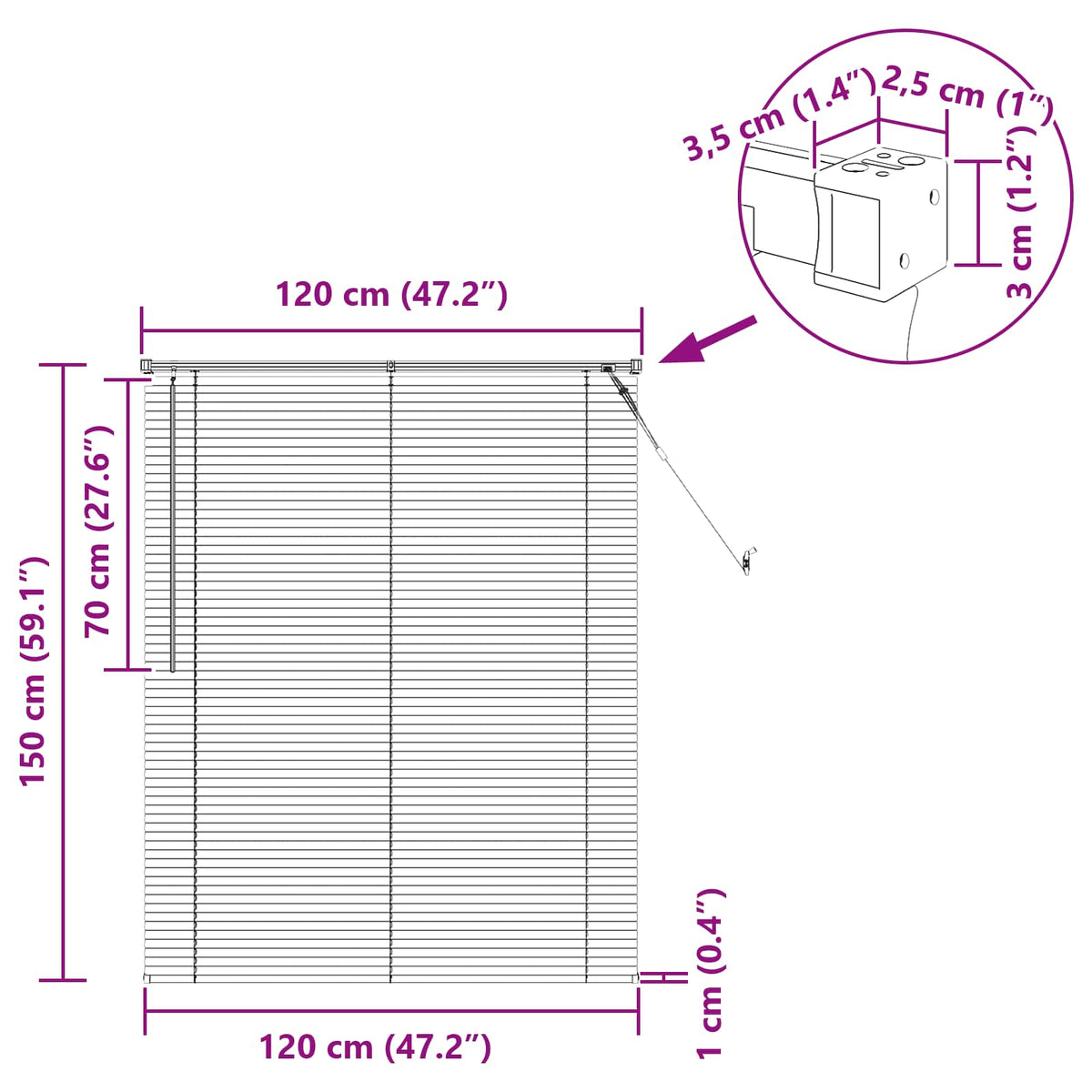 Venecijos žaliuzės Tamsiai ruda su raštu 150 x 120 cm 25 mm PVC