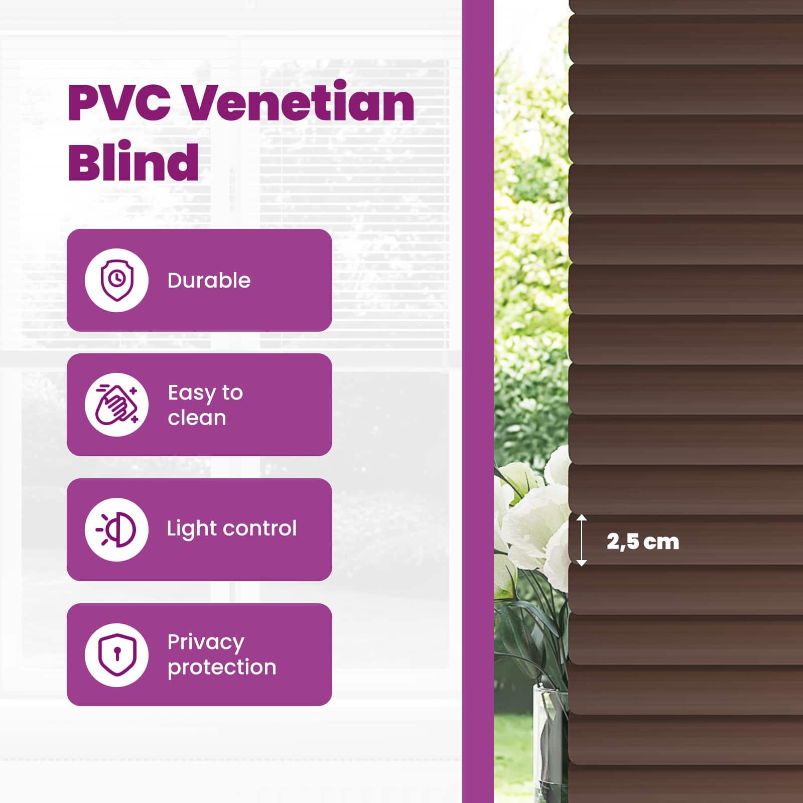Venecijos žaliuzės Tamsiai ruda su raštu 213 x 60 cm PVC