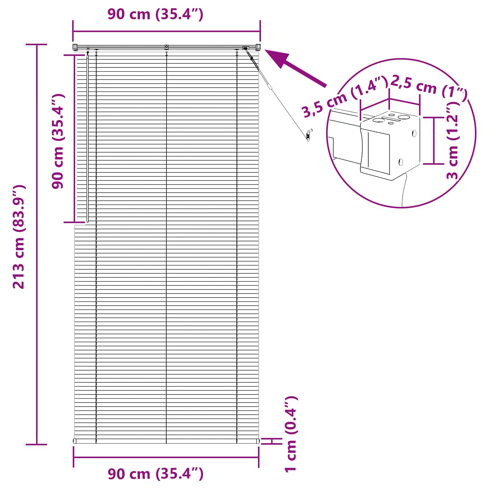 Venecijos žaliuzės Tamsiai ruda su raštu 213 x 90 cm 25 mm PVC
