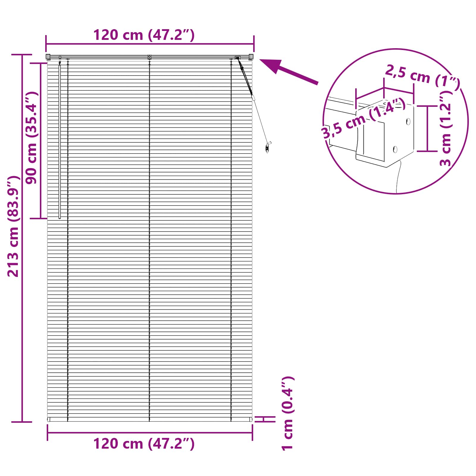Venetian blinds Dark brown with pattern 213 x 120 cm PVC