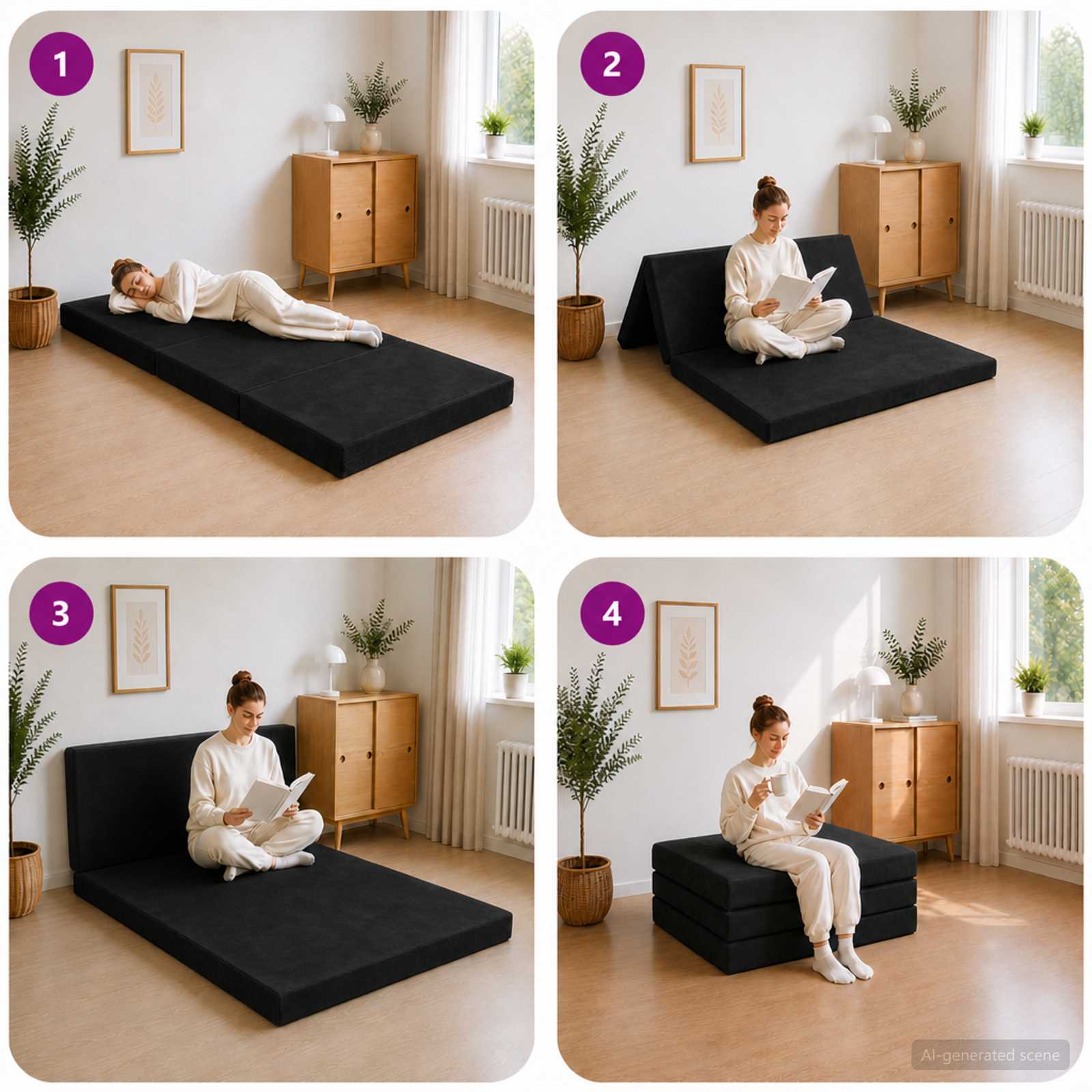 Sulankstomas Sofos Lova 80 x 67 x 45 cm Juoda