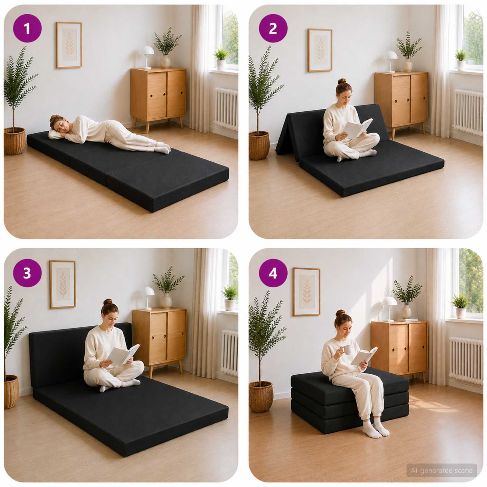 Sulankstomas Sofos Lova 100 x 67 x 45 cm Juoda