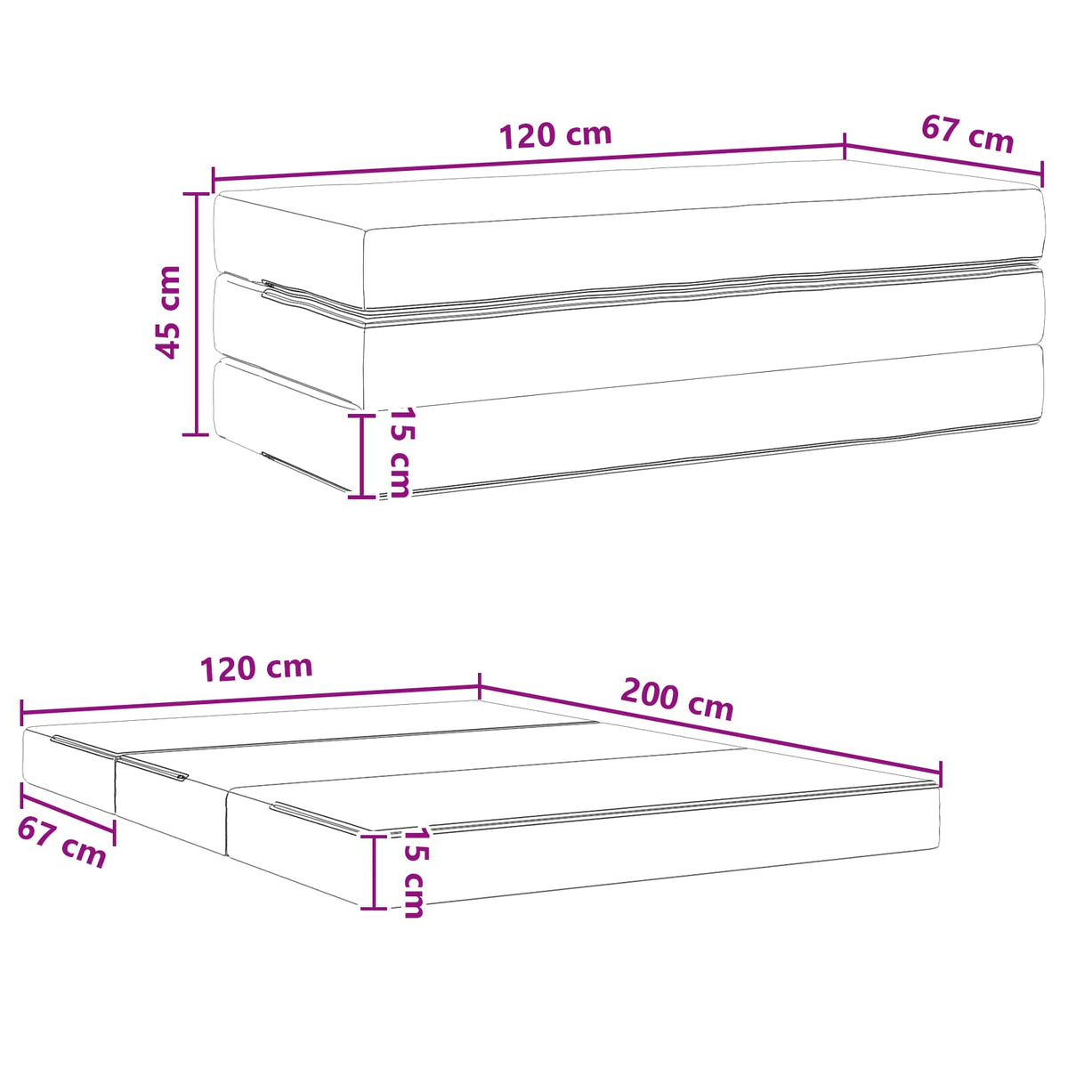 Sulankstomas Sofos Lova 120 x 67 x 45 cm Juoda