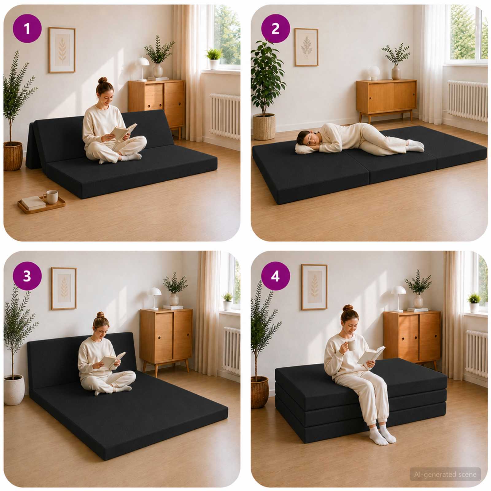 Sulankstomas Sofos Lova 120 x 67 x 45 cm Juoda
