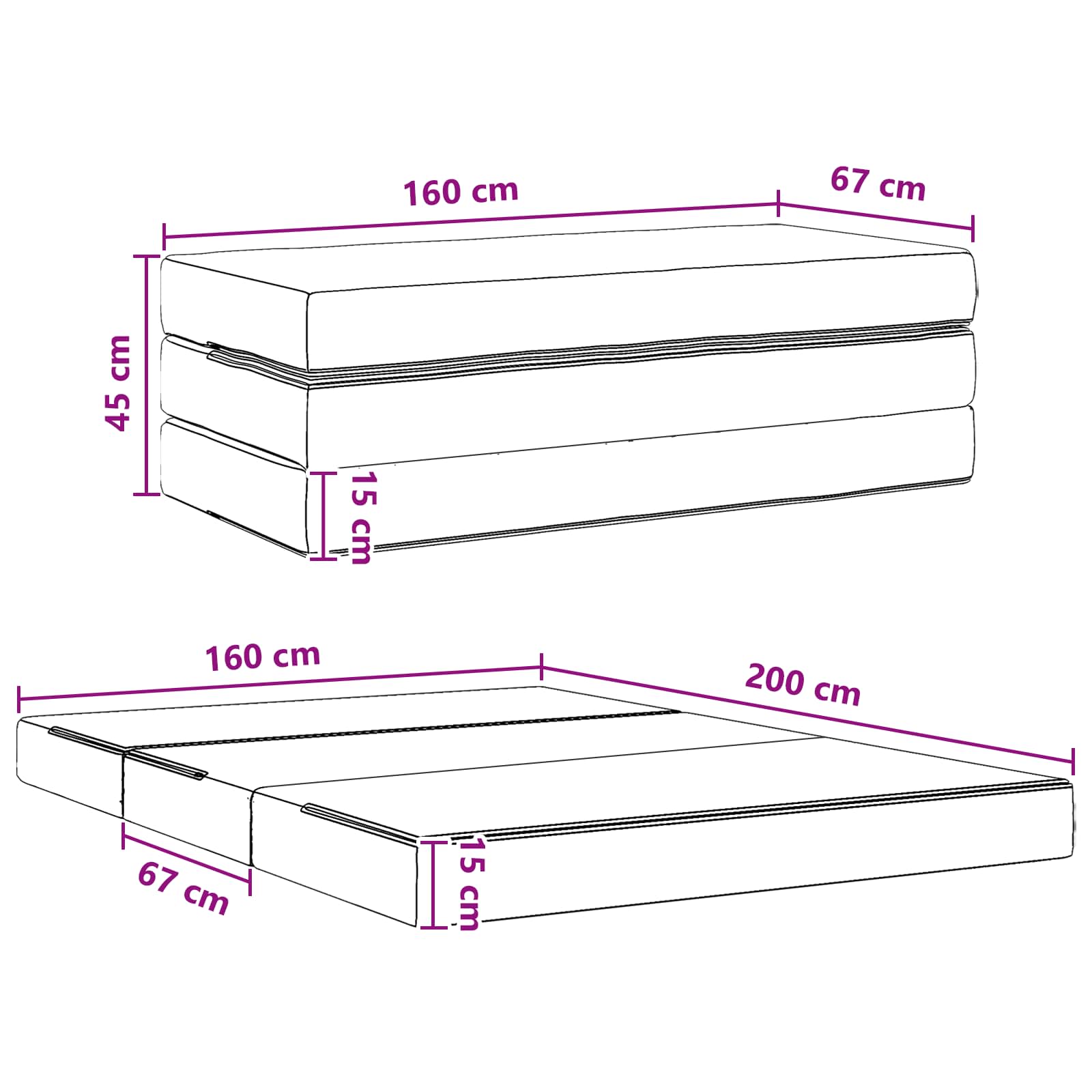 Sulankstomas Sofos Lova 160 x 67 x 45 cm Juoda
