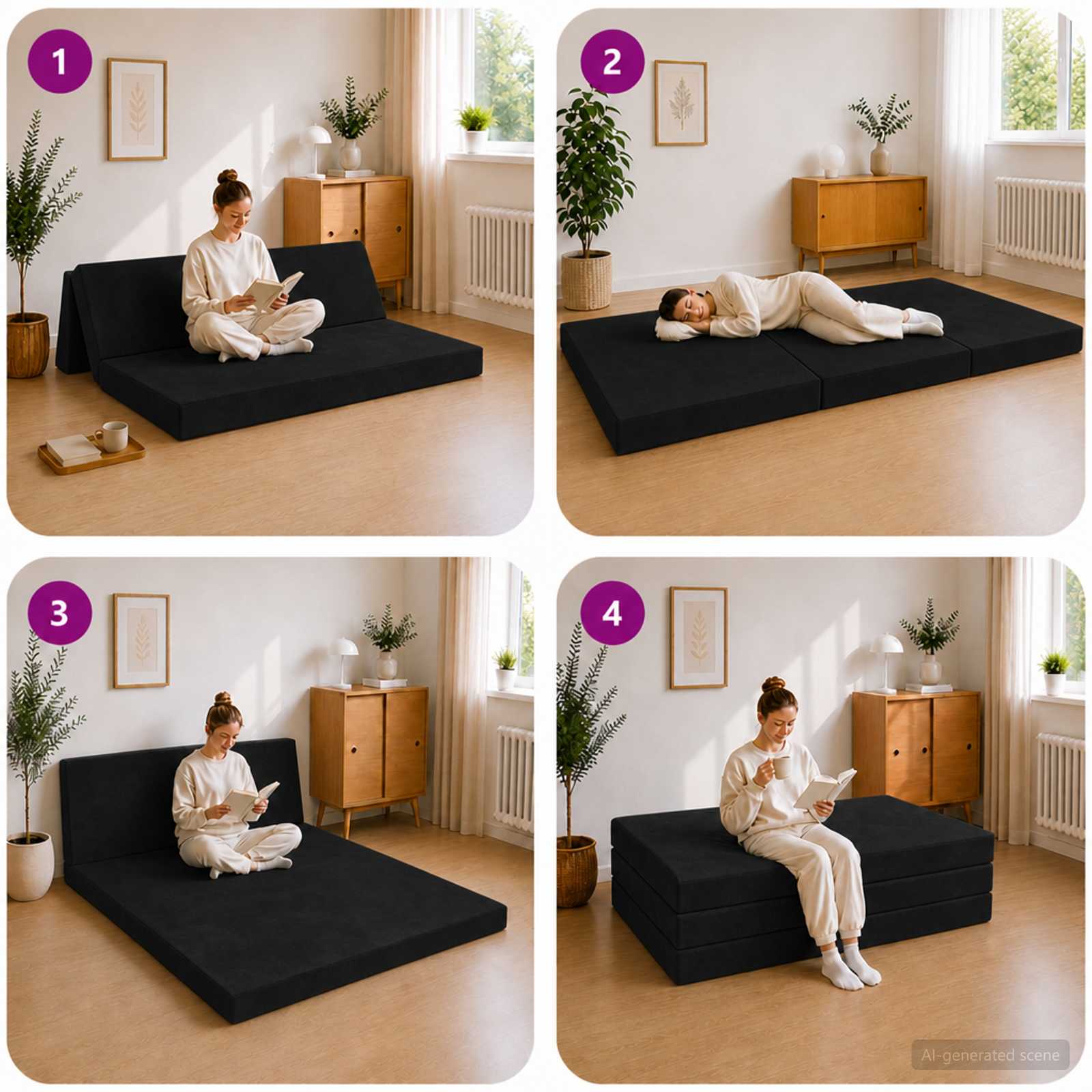 Sulankstomas Sofos Lova 160 x 67 x 45 cm Juoda