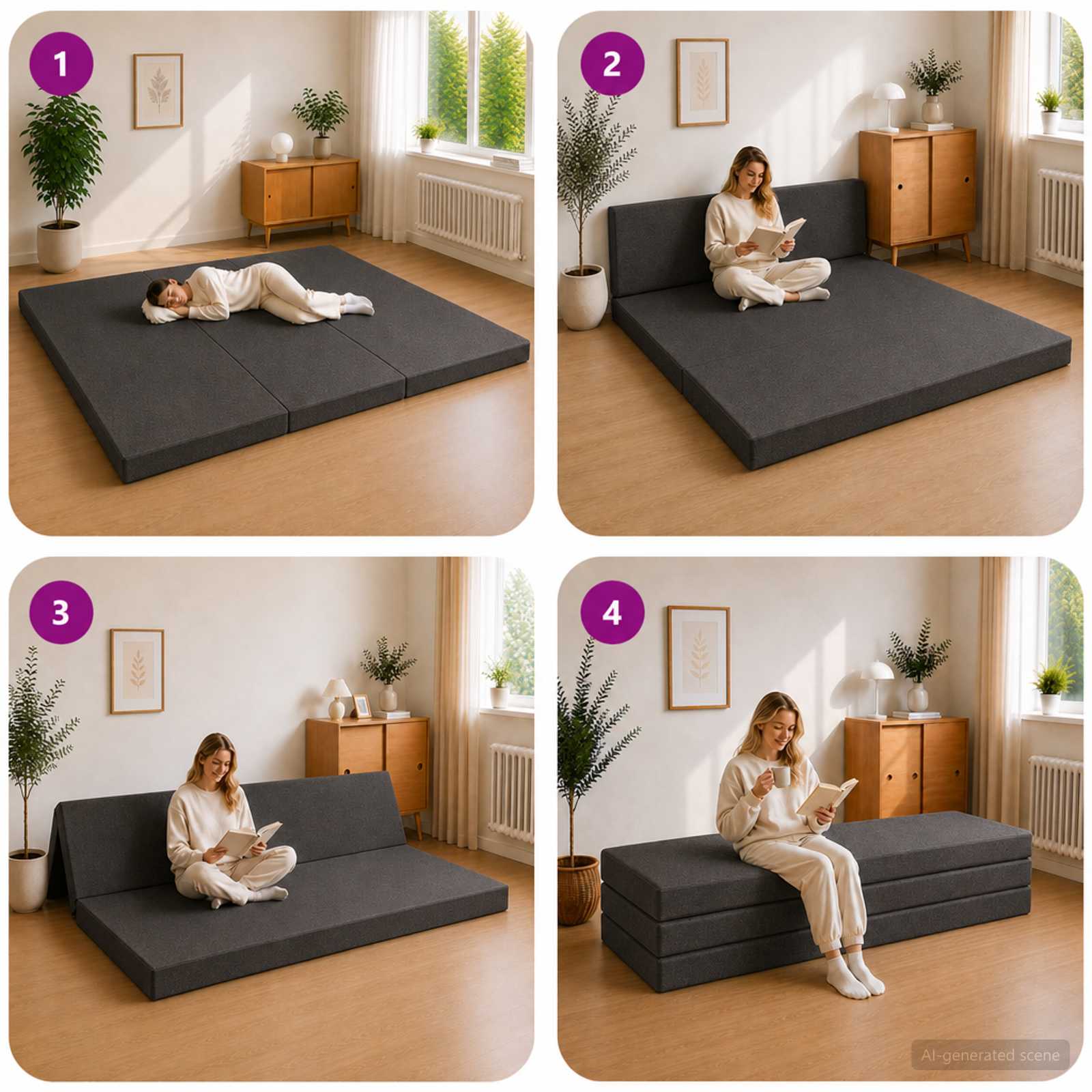 Sulankstomas Sofos Lova 180 x 67 x 45 cm Tamsiai pilka